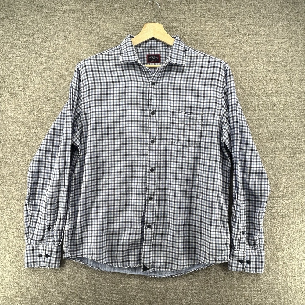 Untuckit Soligo Shirt Men Size Large Blue Gingham Long Sleeve Button Up